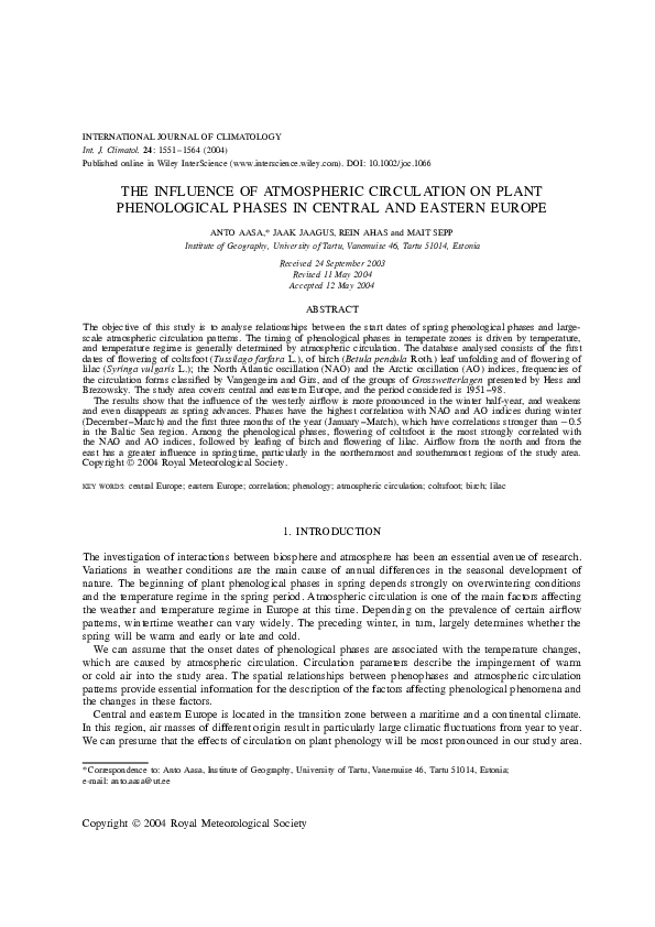 (PDF) The influence of atmospheric circulation on plant phenological ...