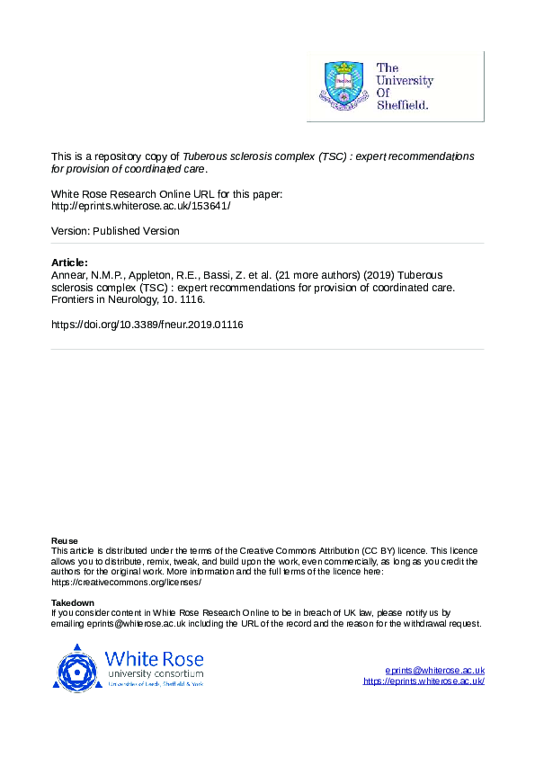 (PDF) Tuberous Sclerosis Complex (TSC): Expert Recommendations for ...