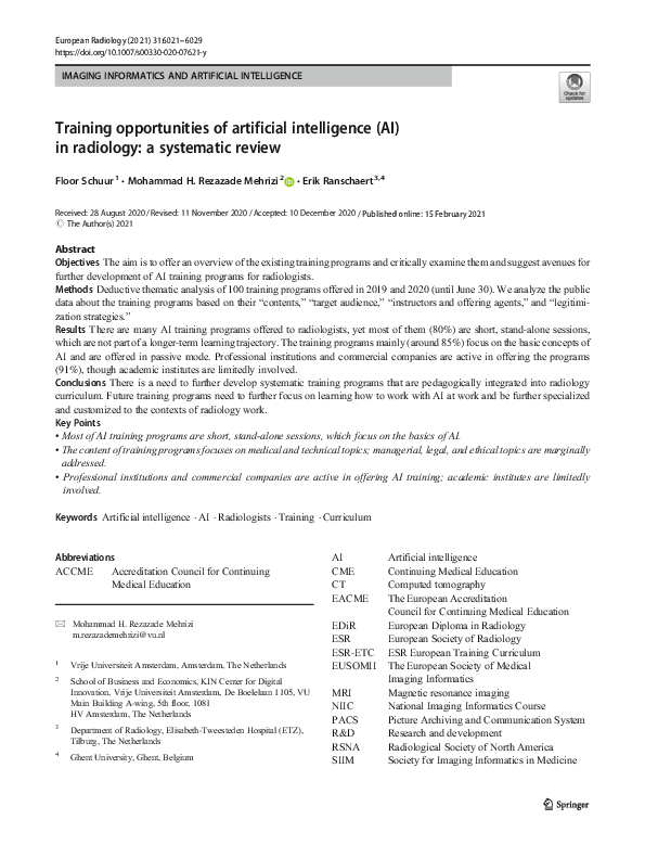 (PDF) Training opportunities of artificial intelligence (AI) in ...