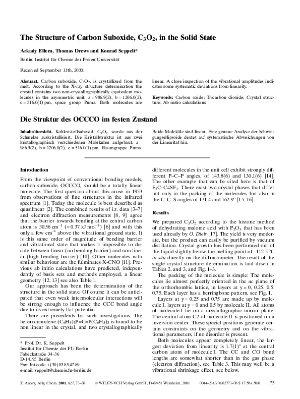 (PDF) The Structure of Carbon Suboxide, C3O2, in the Solid State