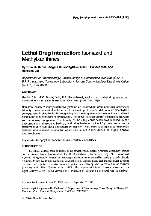 (PDF) Lethal drug interaction Isoniazid and methylxanthines Erik R