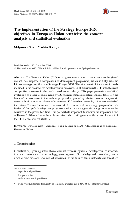 (PDF) The implementation of the Strategy Europe 2020 objectives in ...