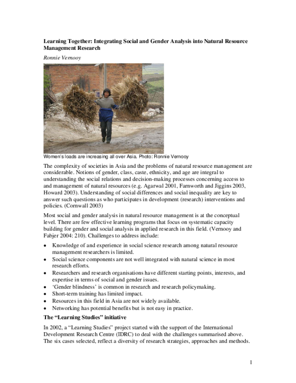 (PDF) Learning Together: Integrating Social and Gender Analysis into ...