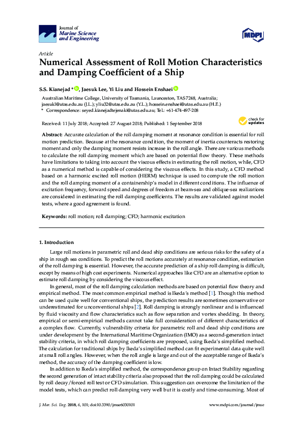 (PDF) Numerical Assessment of Roll Motion Characteristics and Damping ...
