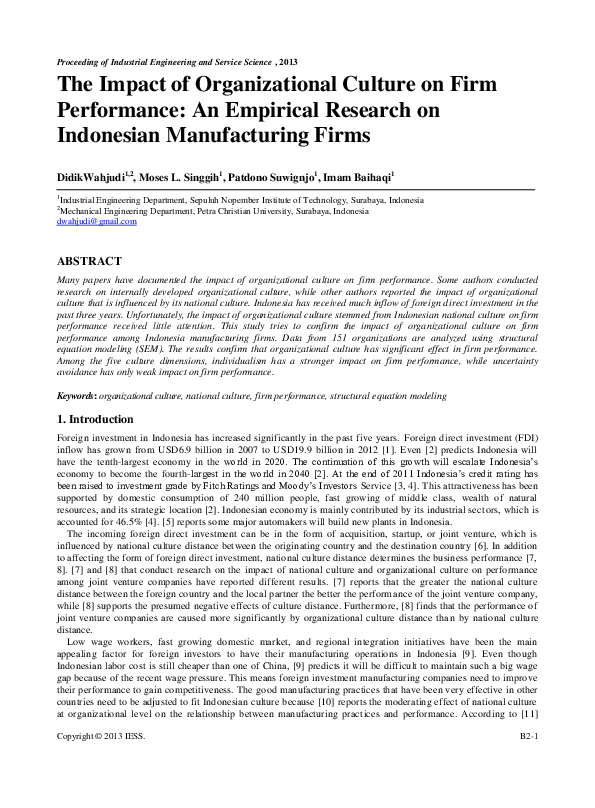 (PDF) The Impact of Organizational Culture on Firm Performance: An ...