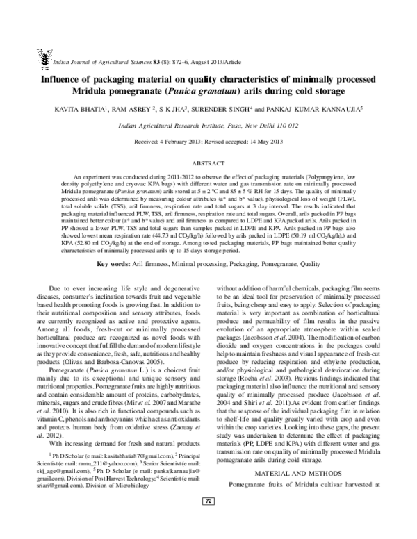 (PDF) Influence of packaging material on quality characteristics of ...