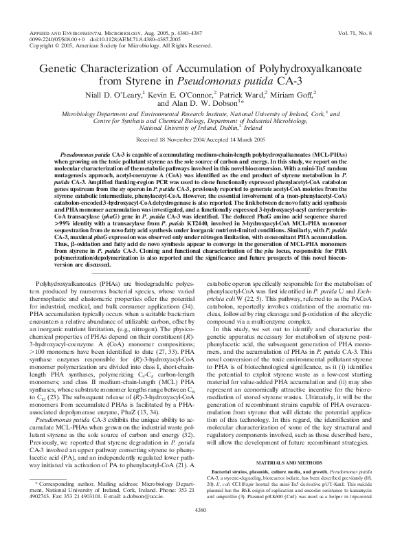 (PDF) Genetic Characterization of Accumulation of Polyhydroxyalkanoate ...