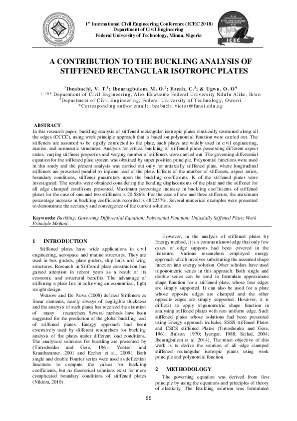 (PDF) A CONTRIBUTION TO THE BUCKLING ANALYSIS OF STIFFENED RECTANGULAR ...