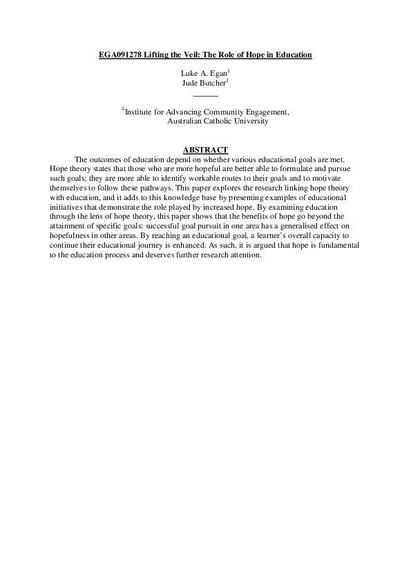 (PDF) EGA091278 Lifting the Veil: The Role of Hope in Education