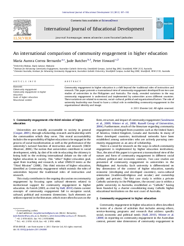 (PDF) An international comparison of community engagement in higher ...