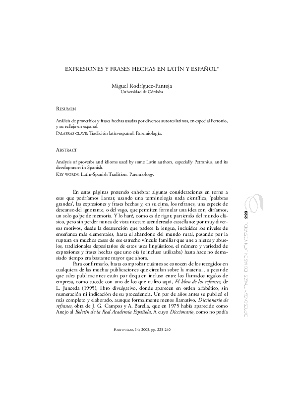 (PDF) Expresiones y Frases Hechas en Latín y Español Miguel Rodríguez