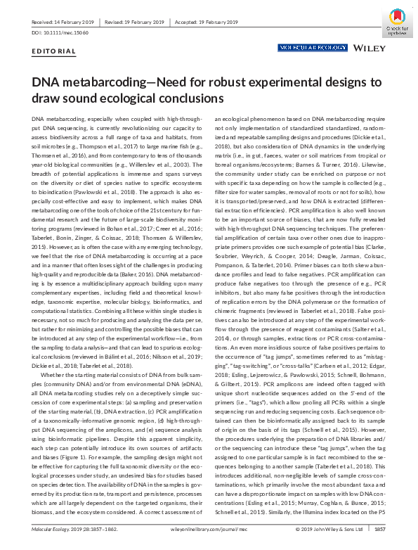 (PDF) DNA metabarcoding—Need for robust experimental designs to draw ...