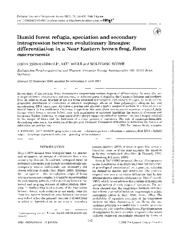(PDF) Humid forest refugia, speciation and secondary introgression ...