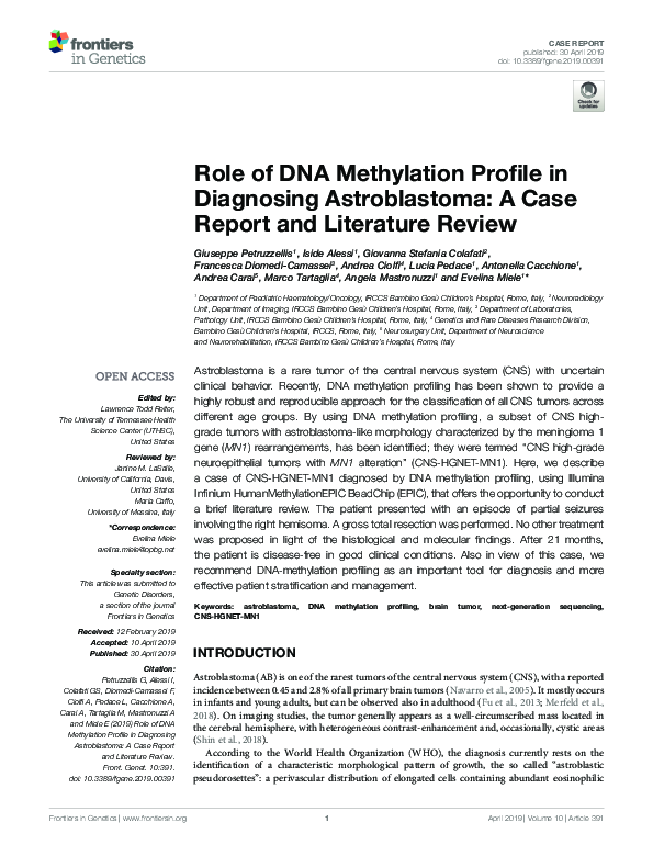 (PDF) Role of DNA Methylation Profile in Diagnosing Astroblastoma: A ...