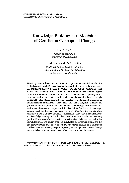 (PDF) Knowledge building as a mediator of conflict in conceptual change