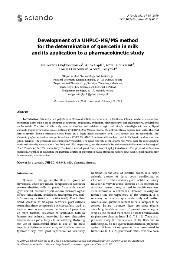 (PDF) Development of a UHPLC-MS/MS method for the determination of ...