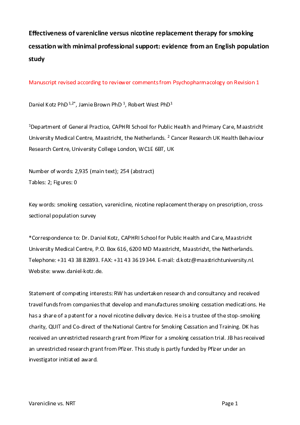 (PDF) Effectiveness of varenicline versus nicotine replacement therapy ...