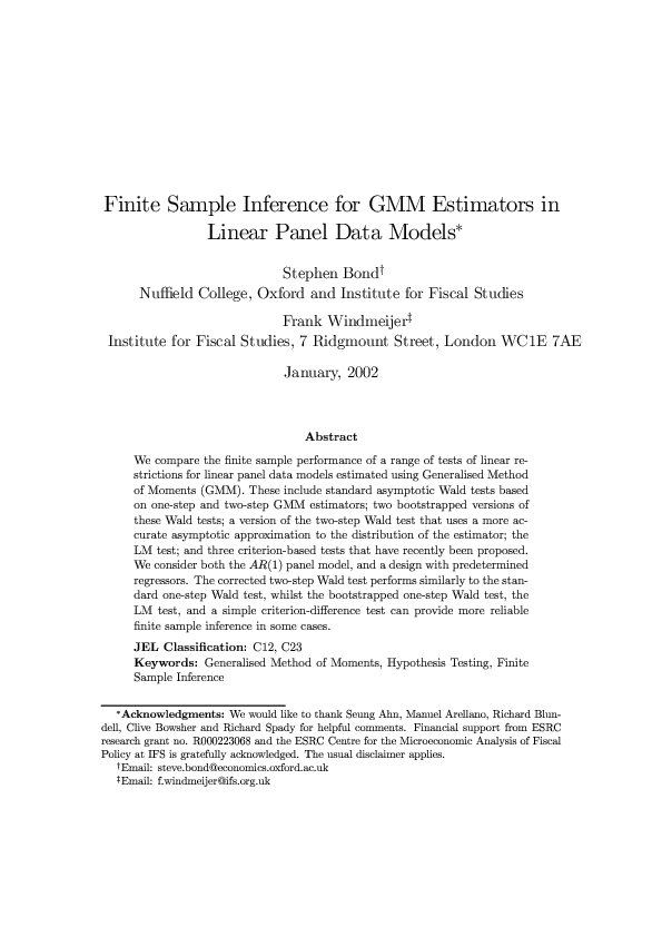 (PDF) Finite Sample Inference for GMM Estimators in Linear Panel Data ...