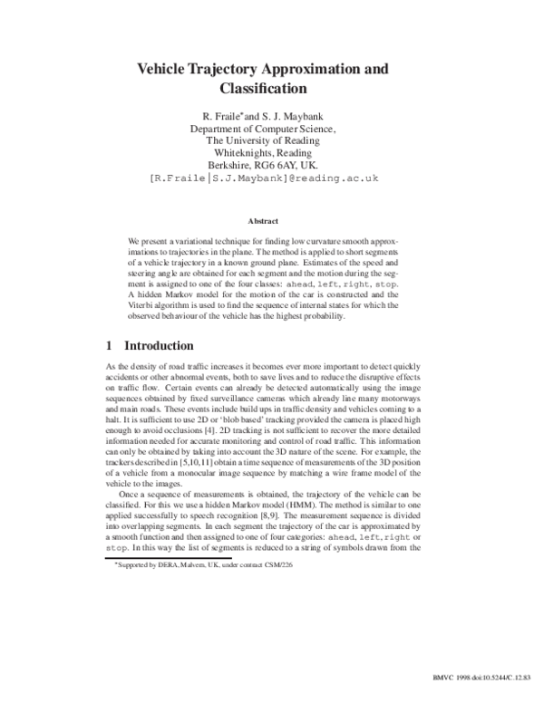 (PDF) Vehicle Trajectory Approximation and Classification