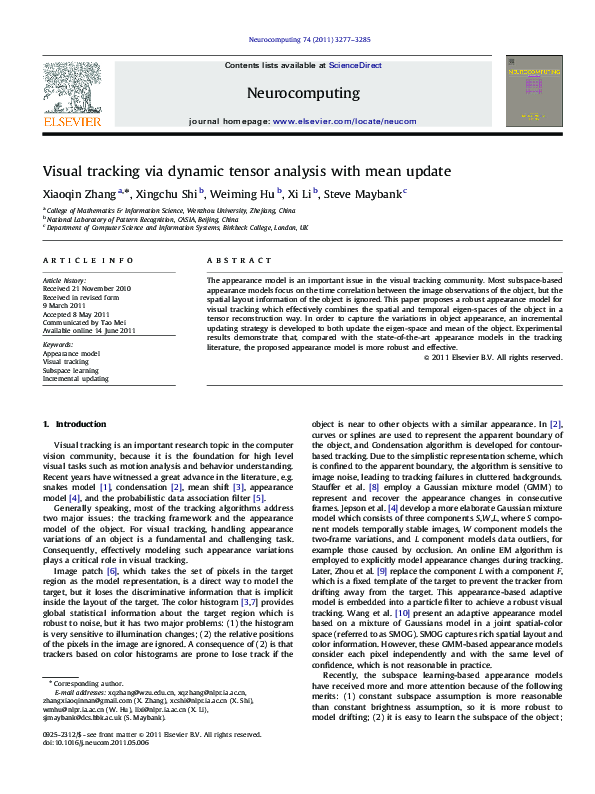 (PDF) Visual tracking via dynamic tensor analysis with mean update
