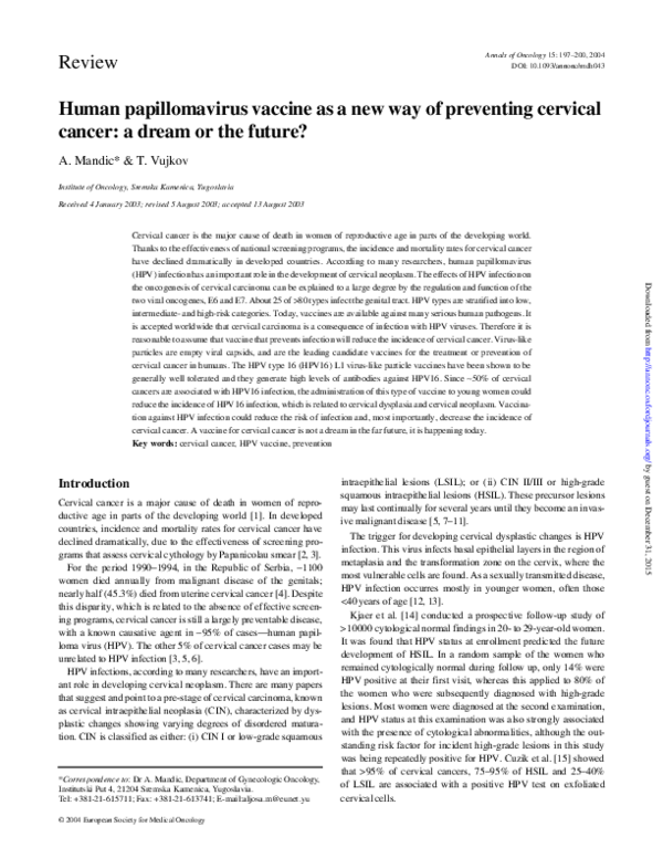 (PDF) Human papillomavirus vaccine as a new way of preventing cervical ...