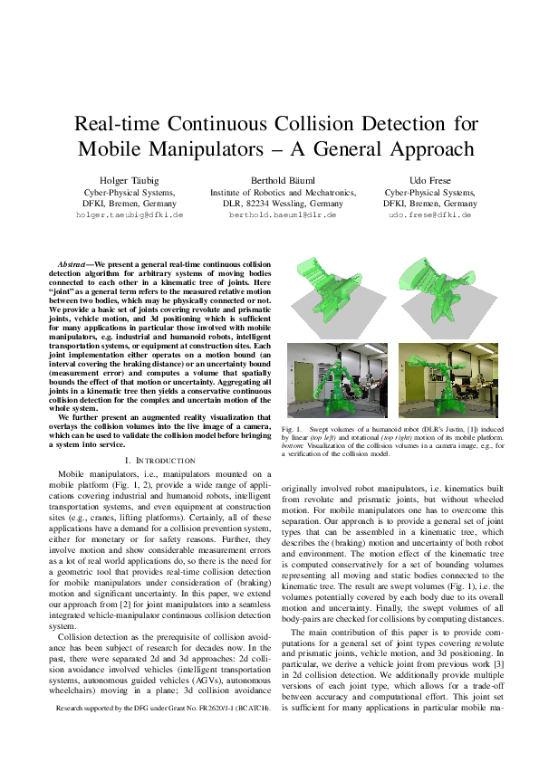(PDF) Real-time continuous collision detection for mobile manipulators ...