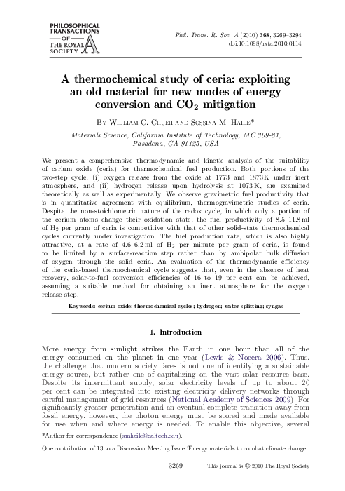 (PDF) A thermochemical study of ceria: exploiting an old material for ...