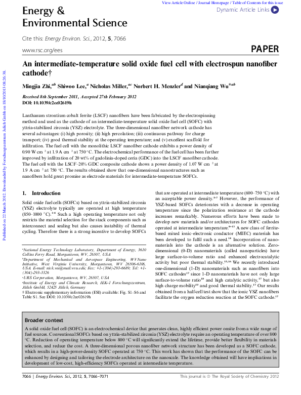 (PDF) Intermediate temperature solid oxide fuel cells operated with ...