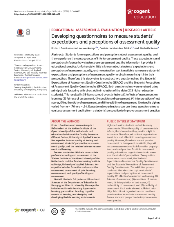 (PDF) Developing questionnaires to measure students’ expectations and ...