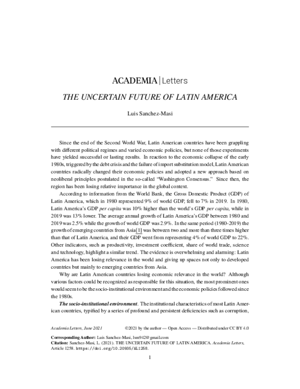 (PDF) THE UNCERTAIN FUTURE OF LATIN AMERICA