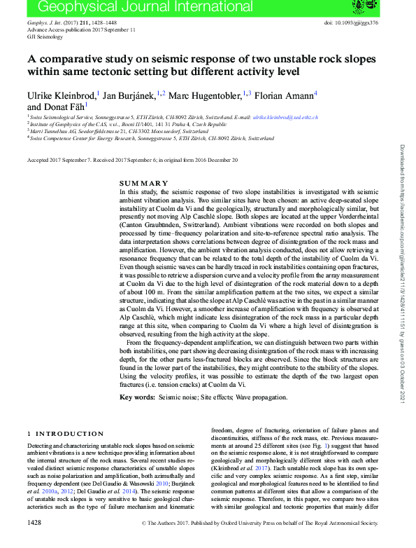 (PDF) A comparative study on seismic response of two unstable rock ...