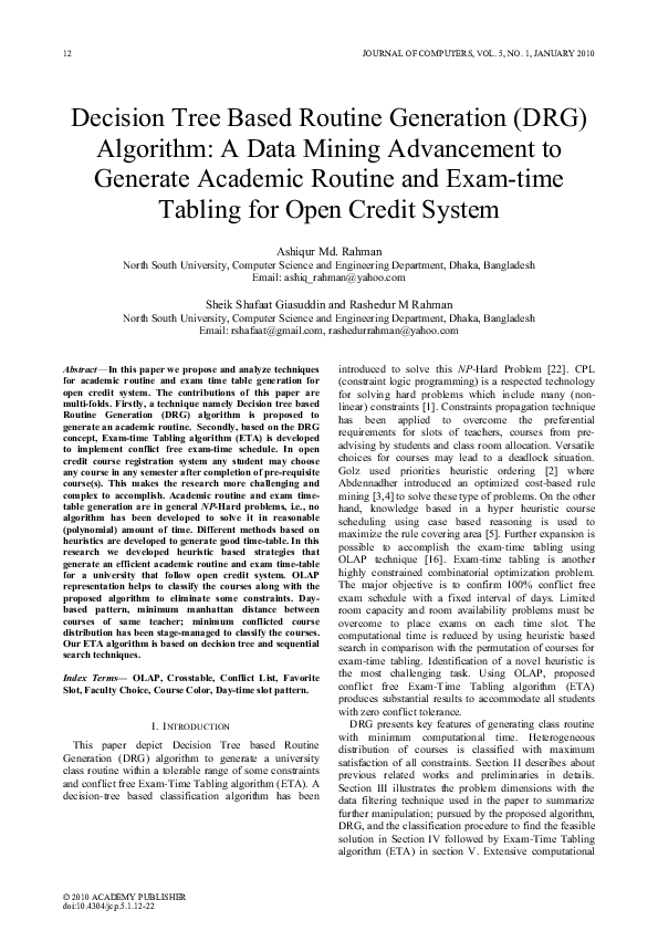 (PDF) Decision Tree Based Routine Generation (DRG) Algorithm: A Data ...