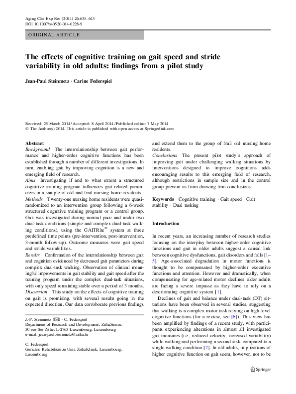 (PDF) The effects of cognitive training on gait speed and stride ...