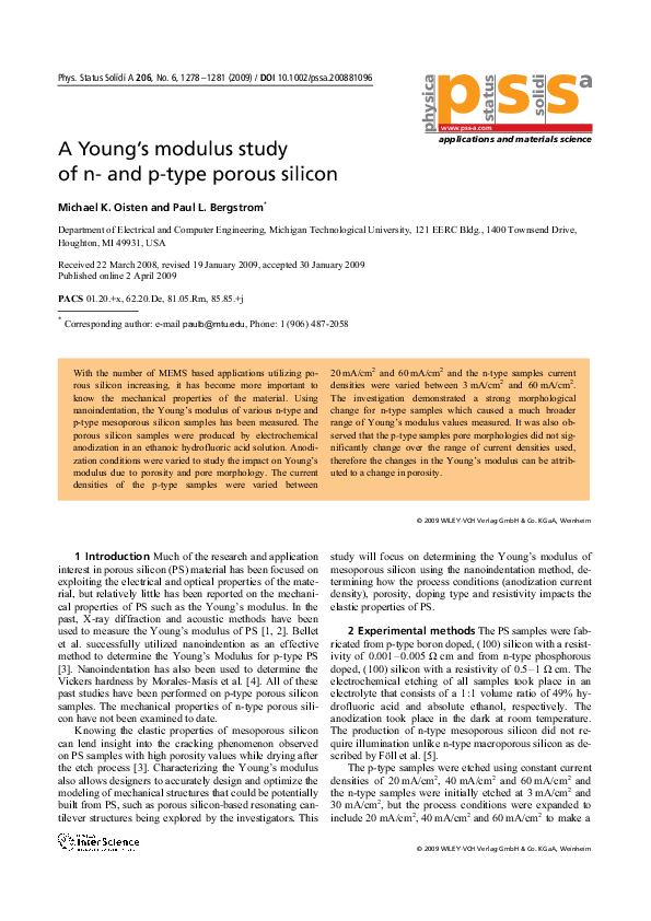 (PDF) A Young's modulus study of n- and p-type porous silicon