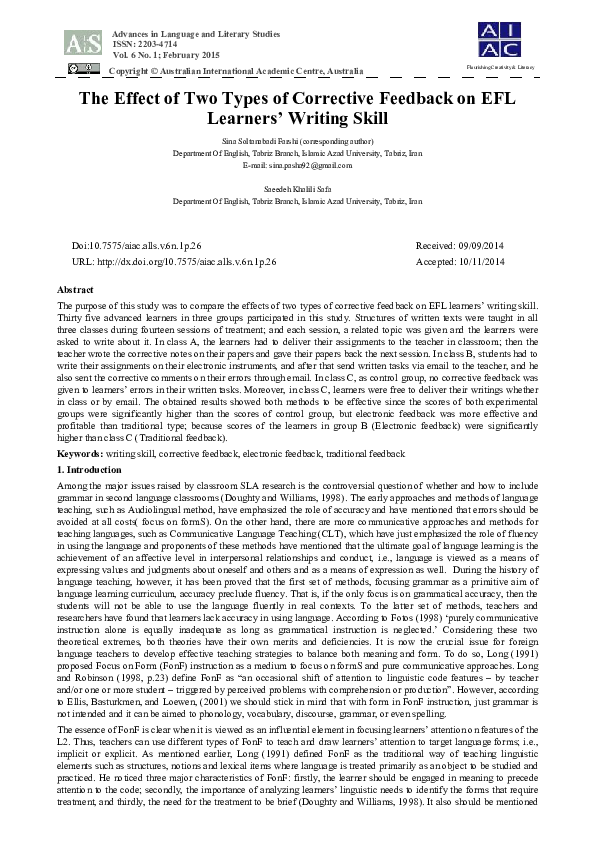 (PDF) The Effect of Two Types of Corrective Feedback on EFL Learners ...