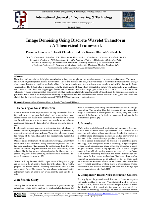 (PDF) Image Denoising Using Discrete Wavelet Transform : A Theoretical ...
