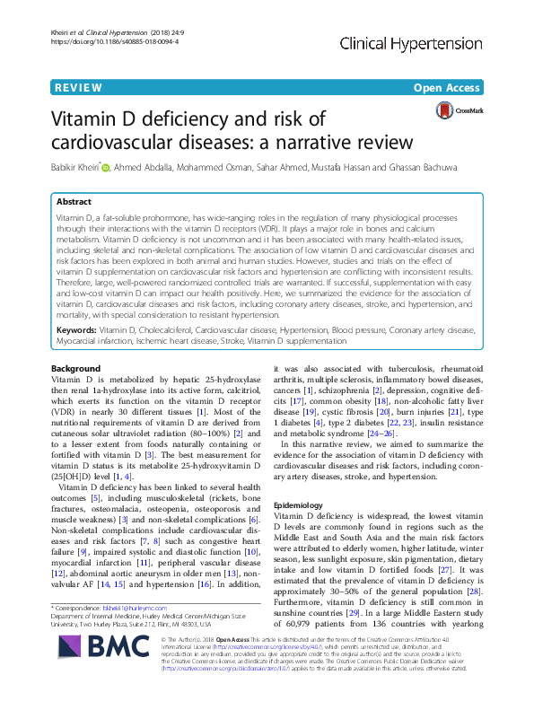 (PDF) Vitamin D deficiency and risk of cardiovascular diseases: a ...