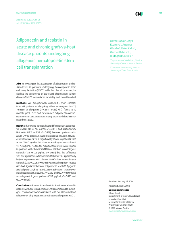 (PDF) Adiponectin and resistin in acute and chronic graft-vs-host ...
