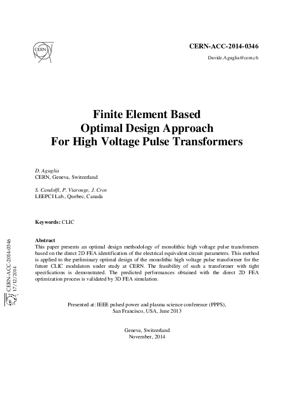 (PDF) Finite element based optimal design approach for high voltage ...