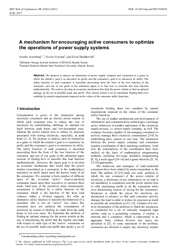 (PDF) A mechanism for encouraging active consumers to optimize the ...
