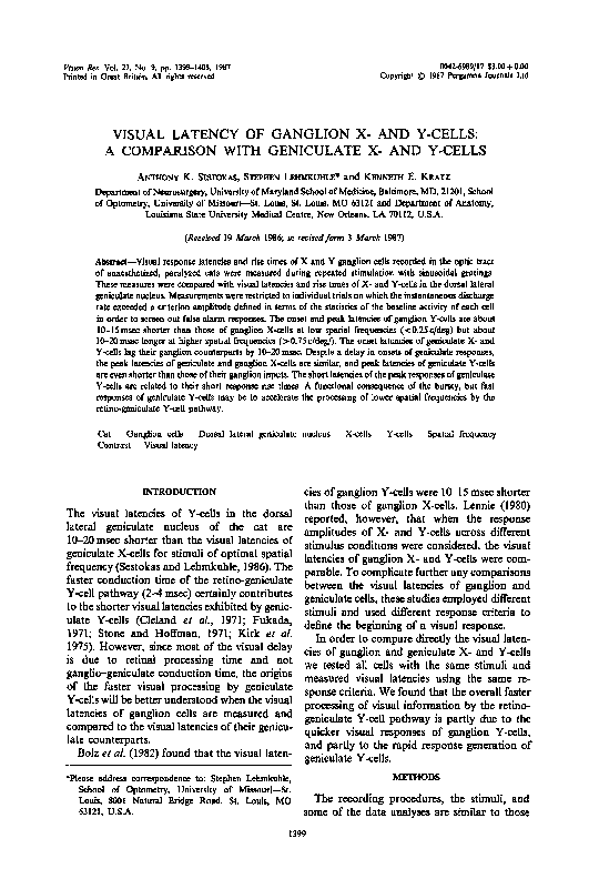 (PDF) Visual latency of ganglion X- and Y-cells: A comparison with ...