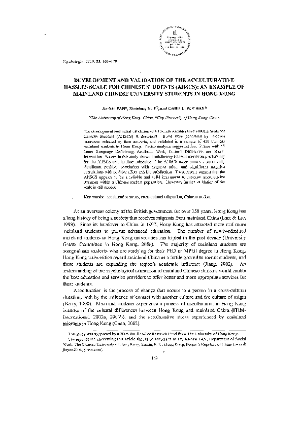 (PDF) Development and Validation of the Acculturative Hassles Scale for ...