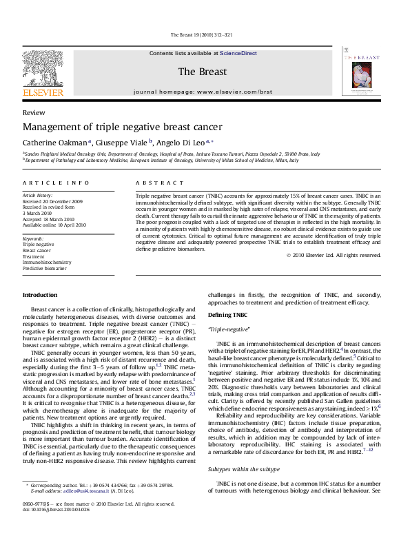 (PDF) Management of triple negative breast cancer