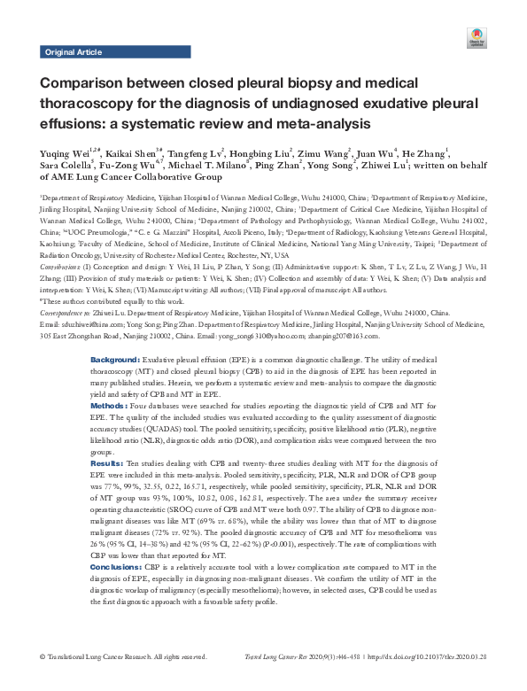 (PDF) Comparison between closed pleural biopsy and medical thoracoscopy ...