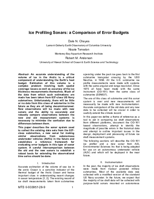 (PDF) Ice profiling sonars: a comparison of error budgets