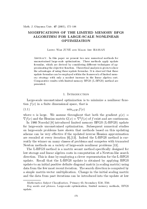 (PDF) Modifications of the Limited Memory BFGS Algorithm for Large ...