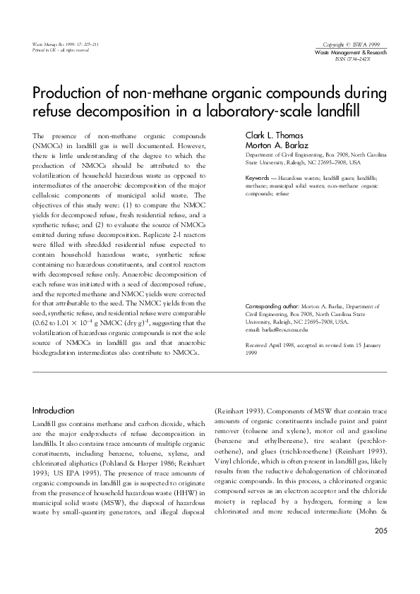 (PDF) Production of non-methane organic compounds during refuse ...