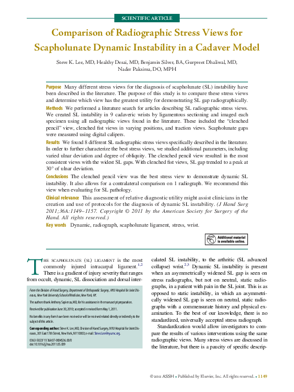 (PDF) Comparison of Radiographic Stress Views for Scapholunate Dynamic ...