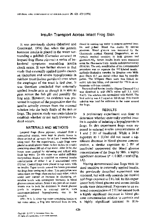 (PDF) Insulin transport across intact frog skin