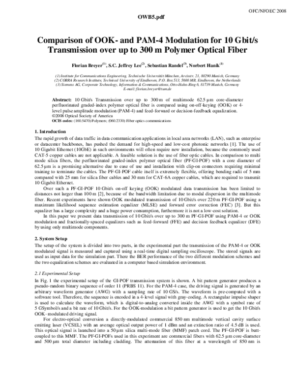 (PDF) Comparison of OOK- and PAM-4 Modulation for 10 Gbit/s ...